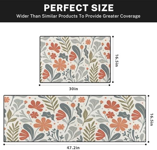Kitchen Rugs Set of 2 Non Slip WashableFloral Boho - Image 3
