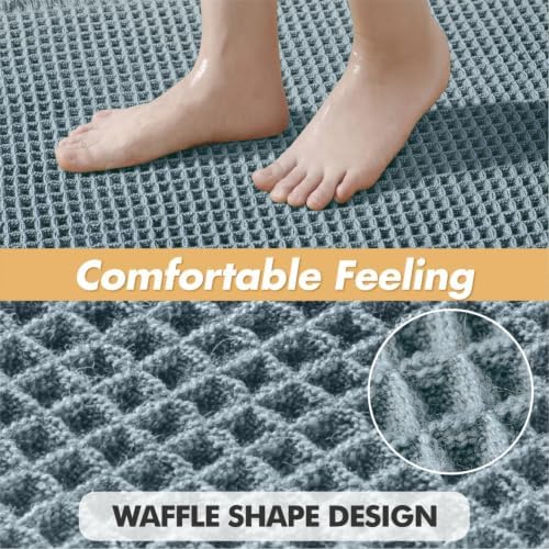 MIULEE Set of 2 Waffle Bathroom Rugs Dusty Blue Bath Mat 17"x24"+18"x30" - Image 5
