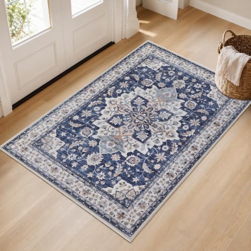 Small 2x3 Rug Boho Washable Area Rug for Entryway Door Mat, Blue by LLRULLGS