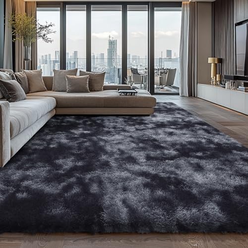 Shag Area Rugs for Bedroom Living Room,4X6 Ultra Soft Fluffy Area Rugs for Dorm,Indoor Carpet Plush Rugs for Home Decor, Black Grey by Boshengya