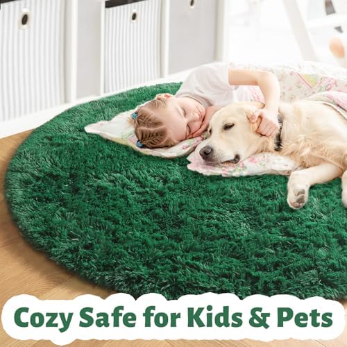 Amdrebio Dark Green Large Round Circle Area Rug 6Ft for Living Room Bedroom - Image 2