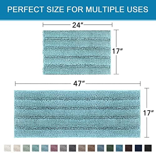 H.VERSAILTEX Bathroom Rugs Bath Mats Sets Super Absorbent Chenille Striped Bath Mats Non Skid Machine Wash Dry Rugs for Bathroom Floor Set of 2(Aqua Haze, 47 x 17 Plus 17 x 24 - Inches) - Image 2