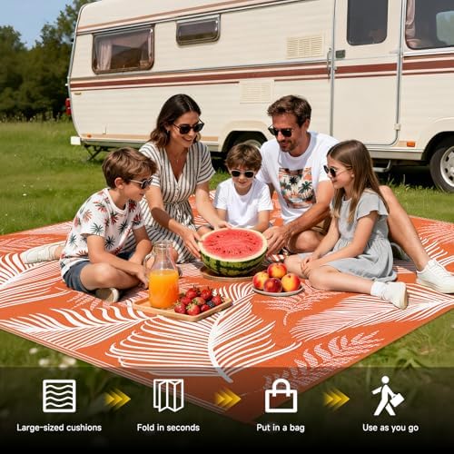 Pauwer Waterproof Outdoor Rug 9x12, Plastic Straw Patio Rug, Leaf Orange - Image 5
