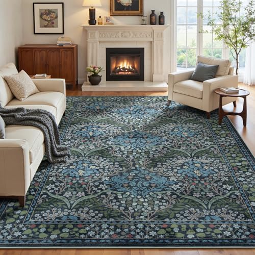 Lofus 8x10 Floral Living Room Rug, Washable Large Area Rugs Blue Green by Lofus