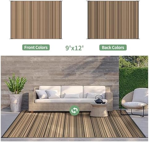 GENIMO Outdoor Rug, Waterproof Plastic Rugs for Patio, 9'x12' Light Brown - Image 4