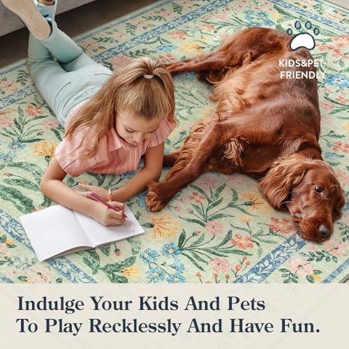 Lahome Green 8x10 Playroom Bedroom Rug, 8x10 Boho Cottage Core Rug - Image 5