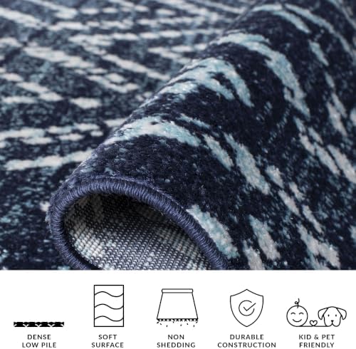SAFAVIEH Adirondack Collection Runner Rug - 2'6" x 12', Navy & Ivory, Modern Diamond Distressed Design, Non-Shedding & Easy Care, Ideal for High Traffic Areas in Living Room, Bedroom (ADR131N) - Image 5