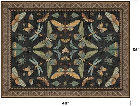 Hazo Haus Black Front Door Mat Indoor Entrance Non Slip Washable - 3x4 Throw Rug for Kitchen, Mudroom, Bedroom Bedside, Insect Boho Vintage Aesthetic Décor - Image 2