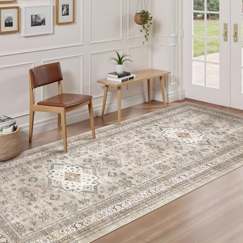 cotiled 3x12 Hallway Runner Rug for Entryway, Non-Slip Vintage, Beige - Image 3