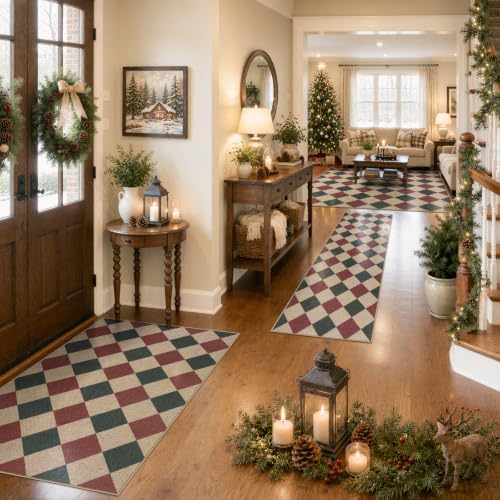 Lahome Christmas Rug, 5x7 Christmas Decor Rugs for Living Dining Room Non Shedding Washable Carpet, Checkered Red and Green Non Slip Stain Resistant Indoor Carpet for Patio Office Xmas Holiday Decor - Image 4