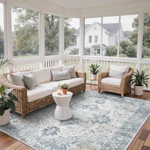 GENIMO Indoor Outdoor Rug, Washable for Patio and Deck, Light Blue, 8x10 - Image 3