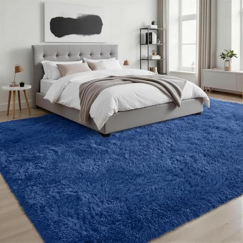 8x10 Area Rug Living Room Bedroom: Fluffy Plush Shag Carpet Blue - Image 3