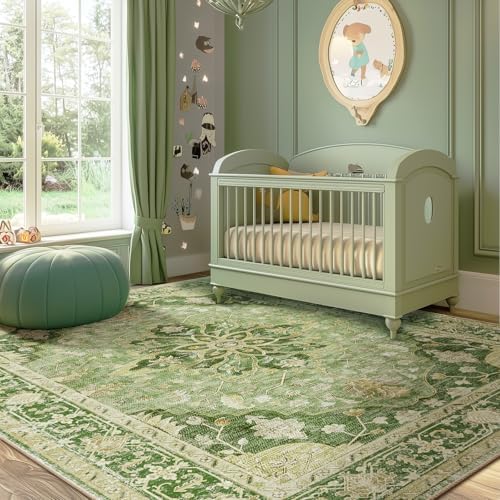 RELEANY Washable Area Rug, 6'x9', Green/Yellow - Image 3