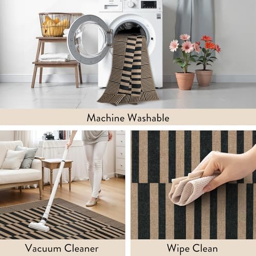 Lahome Striped Outdoor Patio Rug 5x7, Black Washable Rug for Living Room - Image 4