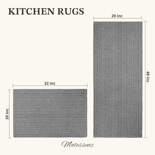 MatEssenz Kitchen Rugs, Kitchen Mats for Floor, Machine Washable Rugs 20"x30"+20"x48" Boho Style, Anti-Skid TPR Backing for Kitchen, Laundry, Durable, Easy Clean Spring & Everyday Use - Grey - Image 2