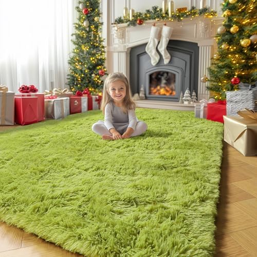 Amdrebio Grass Green Furry Area Rug 5x8 for Bedroom Living Room Classroom - Image 5