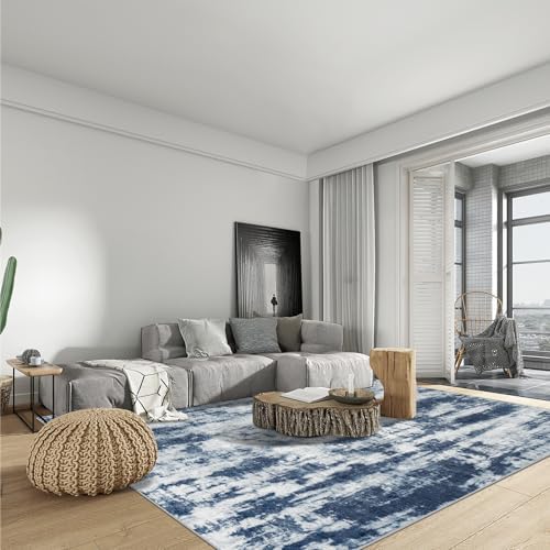 8x10 Area Rugs for Living Room: Washable Abstract Blue Grey Bedroom Carpet - Image 3