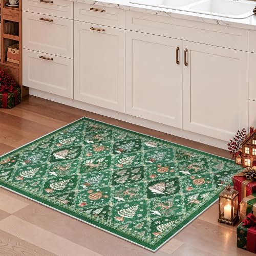 2x3 Christmas Small Non-Slip Area Rug, Green Washable Entryway Carpets - Image 4