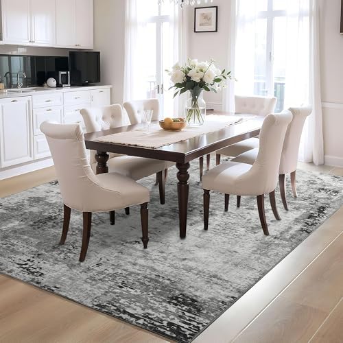 Ompaa Living Room Rug 5x8 Gray Area Rug Machine Washable Boho Rug Non Slip Abstract Vintage Indoor Large Rugs for Bedroom, Classroom, College Dorm, Farmhouse, Dining Room, Kids Playroom - Image 4