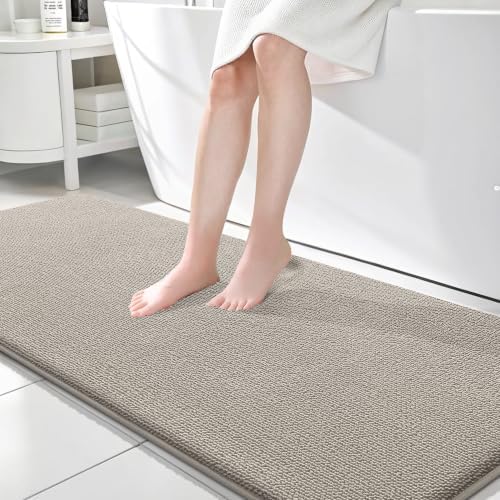 OLANLY Memory Foam Bathroom Runner Rugs 70x24, Long Bath Mats, Warm Taupe by OLANLY