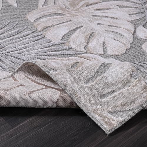 CAMILSON Indoor Outdoor Rug, Beige 5x7 Leaf Tropical Botanical Area Rugs for Indoor and Outdoor patios, Easy-Cleaning Non-Shedding Living Room, Garden and Kitchen Washable Outside Carpet (5 x 7) - Image 6