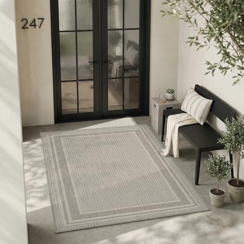 MontVoo-3x5 Outdoor Rug Porch Entryway Rug-Polypropylene Indoor Outdoor Rugs for Entryway Kitchen Balcony Patio, Textured Weave, Durable, Fade-Resistant, Non-Shedding, Modern Neutral Grey by MontVoo