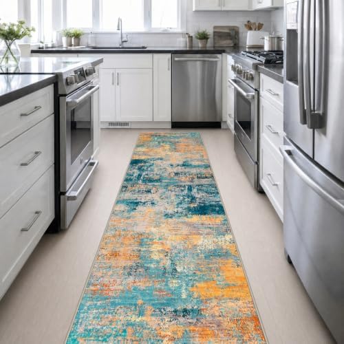2.6x14 Washable Runner Rug:Modern Abstract Soft Carpet Rosy Haze - Image 5