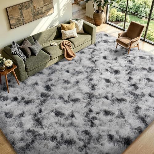 8x10 Non-Slip Fluffy Area Rugs For Living Room (Black and White) - Image 3