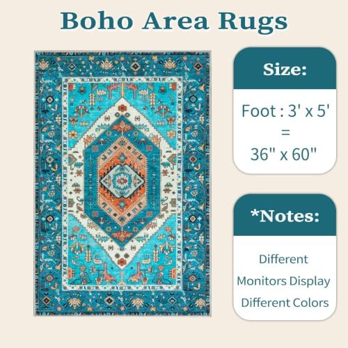 SERISSA 3x5 Washable Non Slip Boho Area Rug for Bedroom，Blue - Image 6