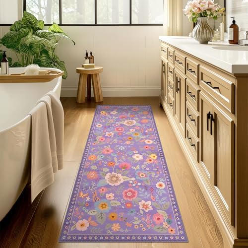 Floral Washable 2x6 Area Rugs Runner Entryway Hallway Purple/Pink - Image 6