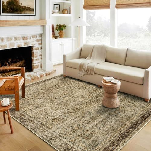CHAMPLANT Area Rug 4x6 Washable Rug Brown Vintage Traditional Floor Cover Foldable Thin Retro Kitchen Accent Indoor Distressed Non Slip Carpet Floral Print Mat Bedroom Living Room - Image 3