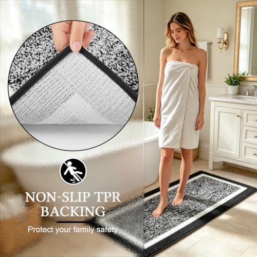 Pauwer Bathroom Rugs 3 Piece Set, Non Slip Washable Bath Mat, Black - Image 5