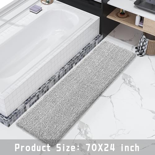 Bathroom Runner Rug Non Slip Washable 70x24,Extra Long Bath Mat,Gray&White - Image 6
