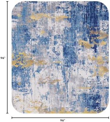 RELEANY Washable Round 8ft Area Rug for Living Room Blue Gold - Image 2