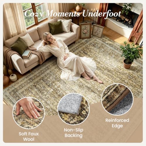 9x12 Area Rugs for Living Room Bedroom, Washable Vintage Boho Brown - Image 6