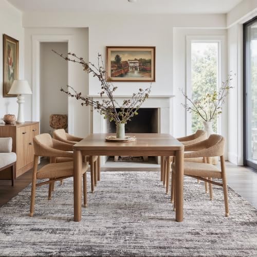 6x9 Black Gray Washable Area Rug for Living Room, Vintage Print - Image 6