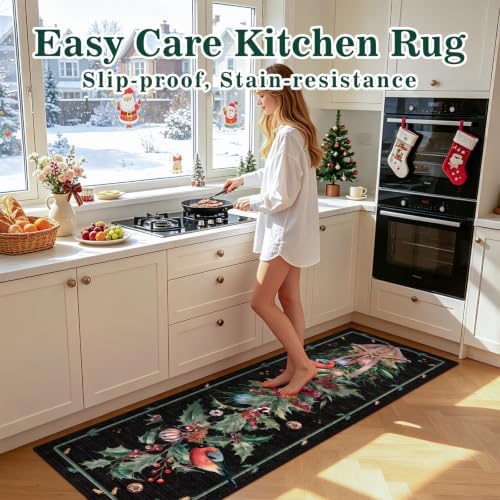 nesrt Christmas Bird Washable Runner Rugs 2x6 Non Slip for Hallway, Black - Image 5