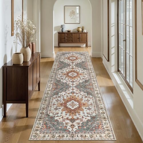 Tangsoo 2.6x8 Washable Runner Rugs for Hallway, Non Slip Vintage Turmeric by Tangsoo