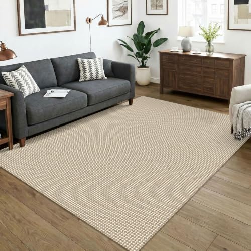 KOZYFLY Washable 5x7 Living Room Rug, Non Slip Woven Area Rugs, Braided Floor Carpet for Entryway, Kitchen, Bedroom, Dining Room, Office, Cotton Rug Indoor Decor, Oatmeal Beige by KOZYFLY