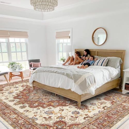 TOPRUUG Washable Oriental Area Rug - 9x12 Rugs for Living Room Soft Carpet for Bedroom Waterproof Floral Distressed Indoor Stain Resistant Non-Shedding Floor Carpets (Red, 9x12) - Image 4
