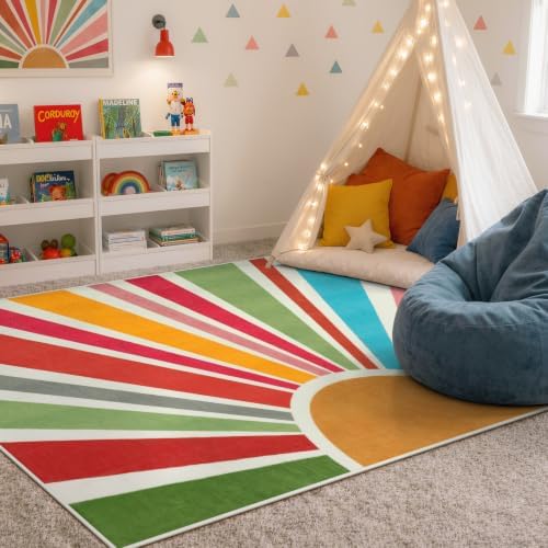 STARUIA Boho 4'x6' Area Rug, Washable Kids Rug for Playroom Classroom - Image 3