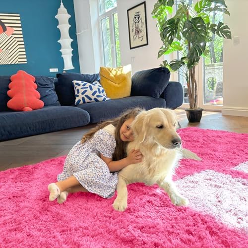 OLANLY 2x6 Machine Washable Runner Rugs for Hallway, Soft Fluffy Shaggy Bedside Rugs for Bedroom, Living Room, Indoor Floor Carpet for Kids Girls Boys, Nursery Rooms, Home Decor Aesthetic, Hot Pink - Image 3