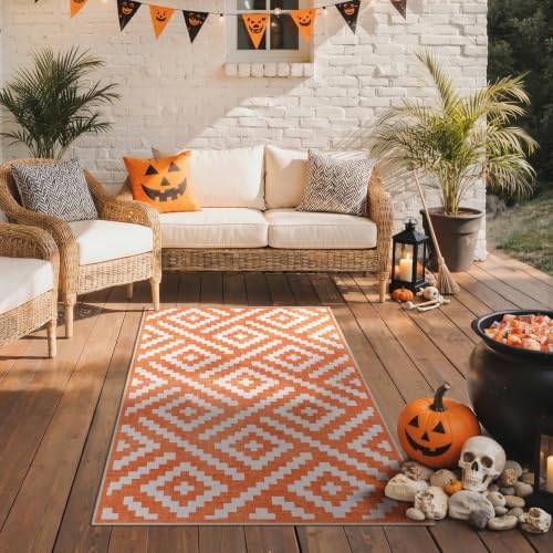 GENIMO Fall Decor Outdoor Rug 3'x5' for Porch, Plastic Door Mat Mid Orange by GENIMO