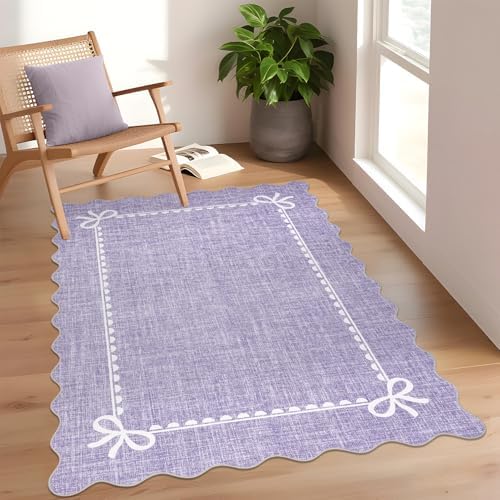 GarveeHome Scalloped Bow Rug 3x5 Washable Purple Rugs for Girls Bedroom - Image 3