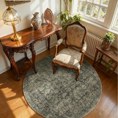 4x4 Round Bedroom Rug Washable: Living Room Rug Stain Resistant Non Slip Low Pile Small Carpet for Bedroom Kitchen Entryway Living Room Bedside Office Dorm Kids Room Entrance - Image 2