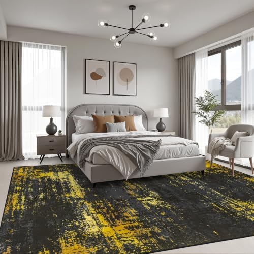 8x10 Area Rug Living Room: Modern Washable Soft Carpet Black Gold - Image 3
