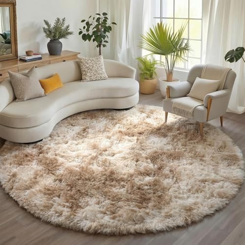 ONASAR Round Rugs 6ft for Living Room Bedroom, Tie-Dye Beige Fluffy Circle Area Rug for Kids Girls Boys Teen, Soft Plush Shaggy Carpet for Nursery Dorm Classroom Playroom Home Decor Aesthetic by ONASAR