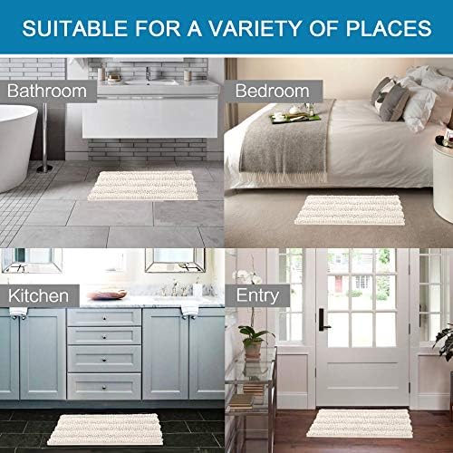 H.VERSAILTEX Bath Rugs for Bathroom Non Slip Bath Mats Extra Thick Chenille Striped Rug 20" x 32" Absorbent Non Skid Fluffy Soft Shaggy Washable Dry Fast Plush Mat for Indoor, Bath Room, Tub - Ivory - Image 6