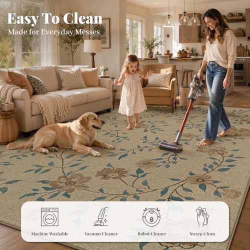 Aoyaomi Easy Jute Rug 9x12 Area Rug: Washable Woven Rug for Living Room Large Floral Area Rug Non-Slip Indoor Outdoor Carpet for Bedroom Farmhouse Dining Room Office Patio (Natural Flower, 9'x12') - Image 4