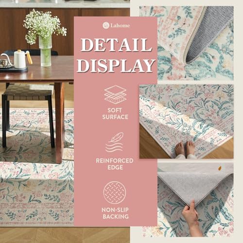 Lahome Pink 6ft Round Rug, Soft Circle Floral Rug for Tween Girls Bedroom - Image 6